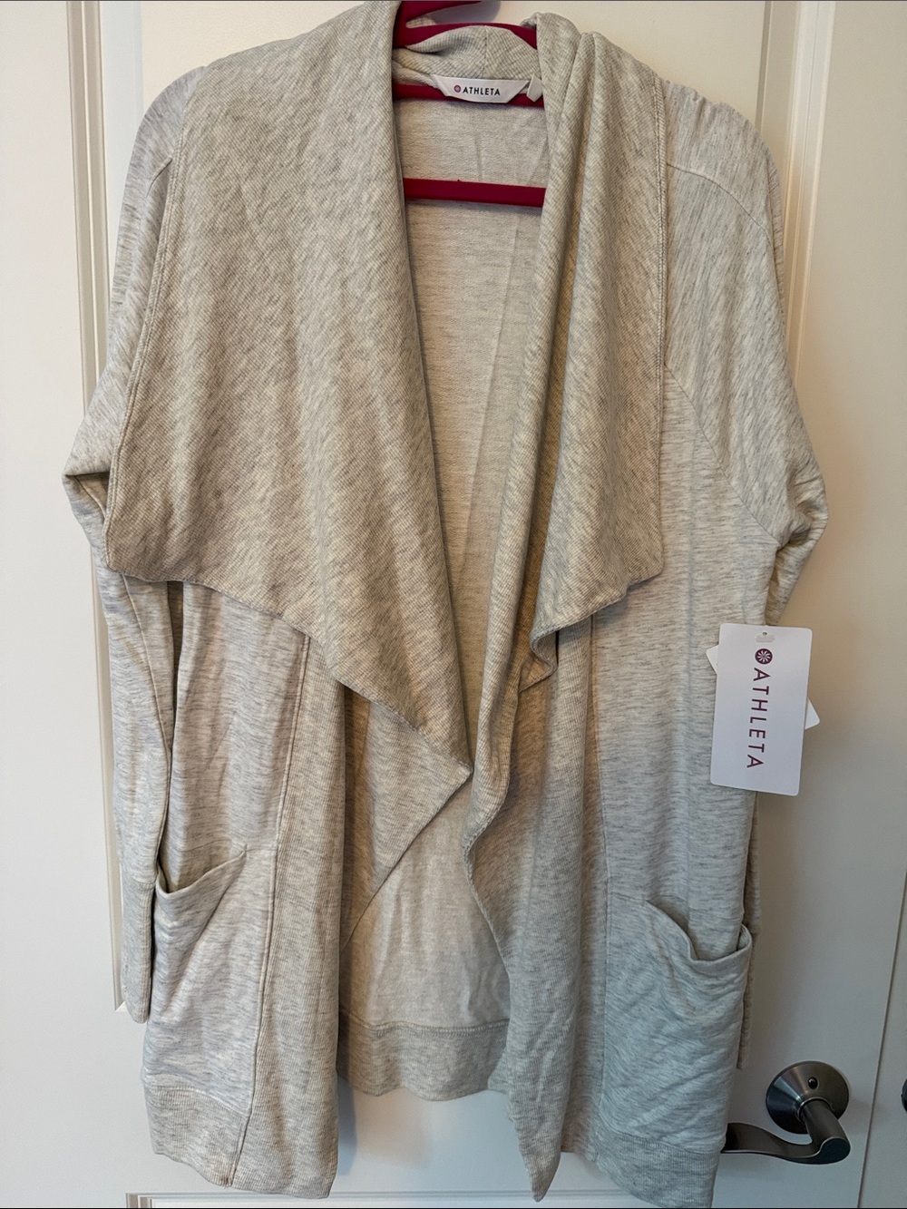 Athleta Light Heather Gray Draped Open-Front Cardigan